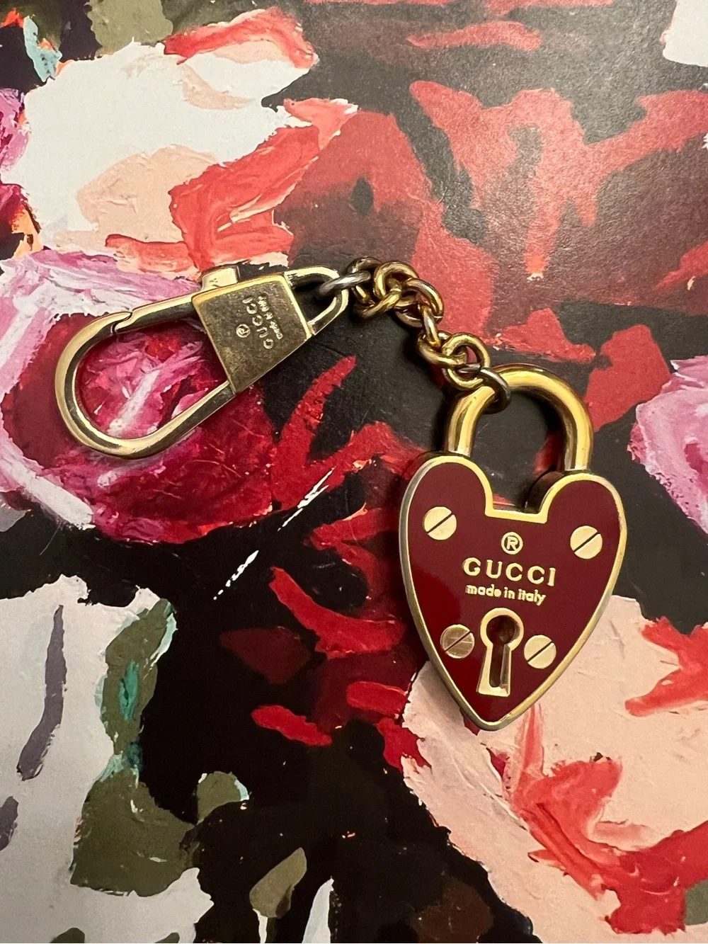 100% Authentic Gucci Red Enamel Heart Padlock Keychain / Bag Charm